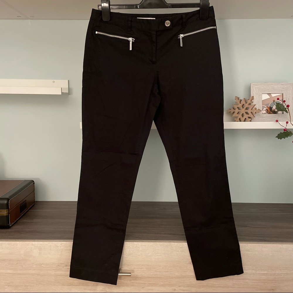 MICHAEL Michael Kors Black Straight Leg Ankle Silver Zippered Staple Pants